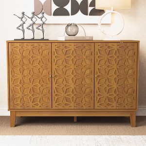 Galano Verbus Origami Amber Walnut Wood 45.9 in. 3 Door Sideboard with Adjustable Shelves - 1 of 4