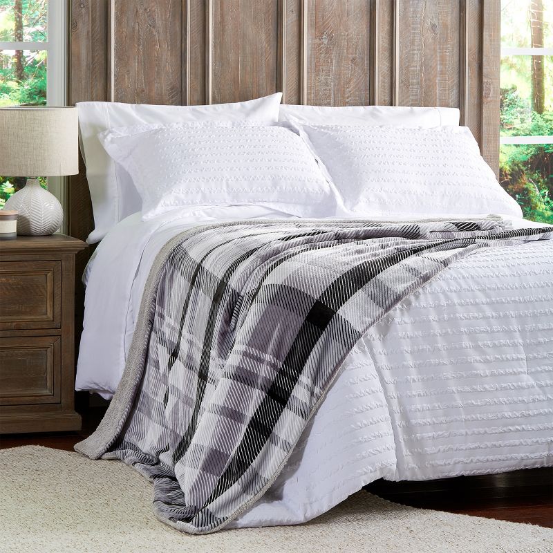 Blanket Throw - Oversized Plush Woven Polyester Faux Shearling Fleece Plaid Throw - Breathable by Hastings Home (Phantom), 4 of 9