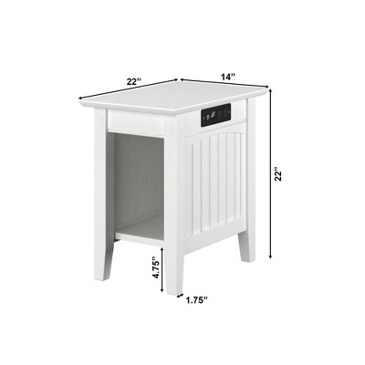 White Wood Chair Side Table with USB Charging Ports
