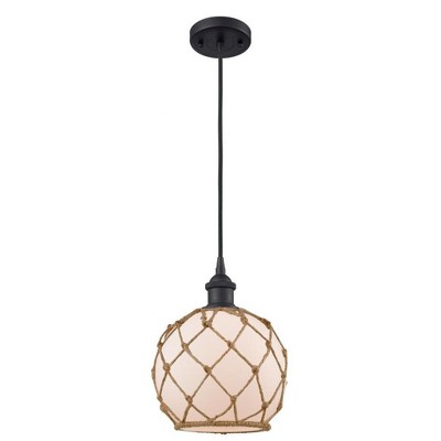 Farmhouse Rope - 1 Light Cord Hung Mini Pendant In Industrial Style-10 Inches Tall and 8 Inches Wide
