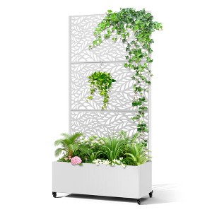 TOAOTBNBO Metal Raised Garden Bed with Leaf Pattern, Outdoor Planter Box with Wheels, Modern Privacy Screen for Garden and Patio - 1 of 4