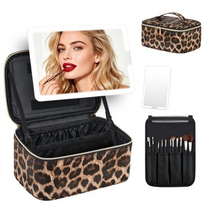 Leopard Print Makeup Bag with Detachable Mirror, Adjustable Stand ...