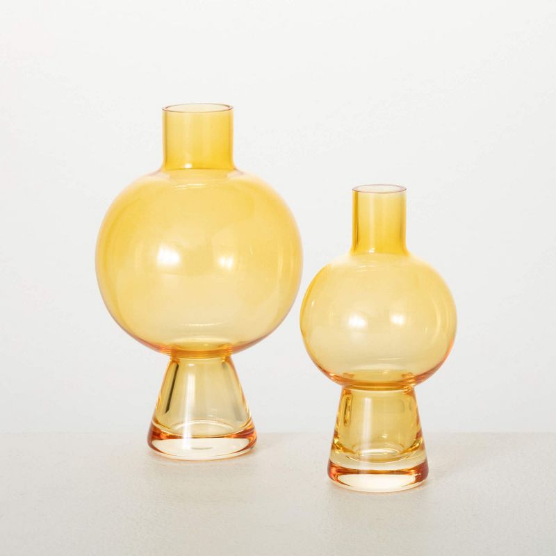 Sullivans 5.75" & 6.75" Yellow Hurricane Vase Set of 2, Glass, 1 of 4