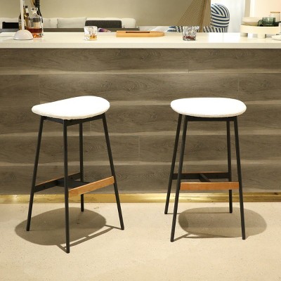 Ridstar Set of 2 Counter Height and Bar Height Bar Stools White Fabric Upholstered, Backless for Kitchen, Dining Room (29 INCH)