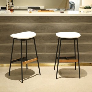 Ridstar Set of 2 Counter Height and Bar Height Bar Stools White Fabric Upholstered, Backless for Kitchen, Dining Room (29 INCH) - 1 of 4