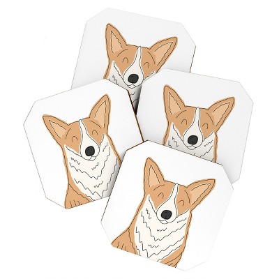 Allyson Johnson Welsh Corgi Portrait Set of 4 Coasters - Deny Designs