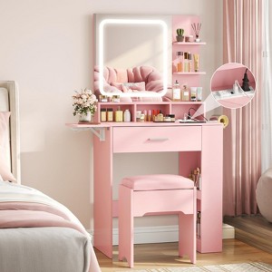 Makeup Vanity with Mirror, Lights, Charging Station & Time Display - 1 of 4