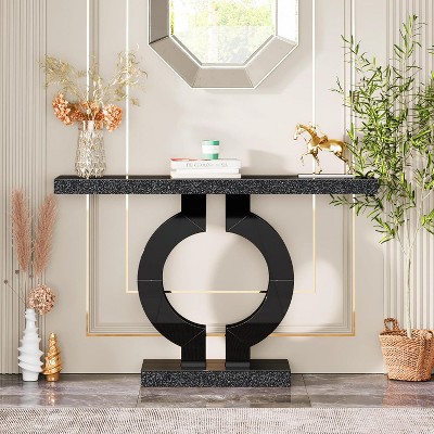 Hommoo 43-Inch Mirrored Console Table with O-Shaped Base Black
