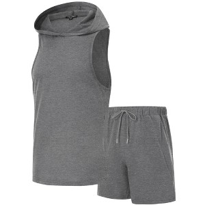 Men's Athletic Tracksuit Set Sleeveless Hooded Tanks Tops Sweatsuit 2 Piece Casual Sports Shorts Set - 1 of 4