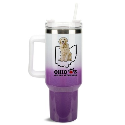 Elanze Designs The Buckeye State Ohio Loves Golden Retrievers Purple and White Double Wall Stainless Steel Insulated Travel Tumbler with Lid and