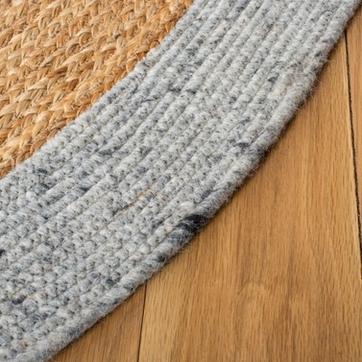 Gray and Natural Oval Braided Wool Cotton Rug 6' x 9'