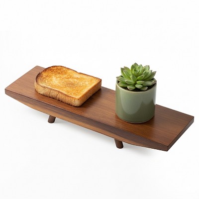 Garnen Kitchen Décor Tray, Acacia Wood Tray for Coffee Table Bathroom Vanity Countertop, Pedestal Stand Wood Riser Tray Farmhouse Soap Holder, Brown