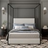 Queen/King Size Canopy Bed Metal 4-Poster Bed Frame with Tall Corduroy Upholstered Headboard, Beige+Gold/Black+White-ModernLuxe - 2 of 4