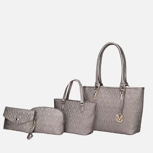 MKF Collection Edelyn Embossed M Signature Vegan Leather Women’s Tote Bag by Mia K – 4 Pcs set - 1 of 4