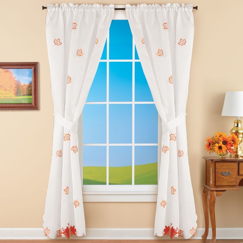Collections Etc Multicolored Maple Leaf Embroidered Window Curtains, 2 of 5