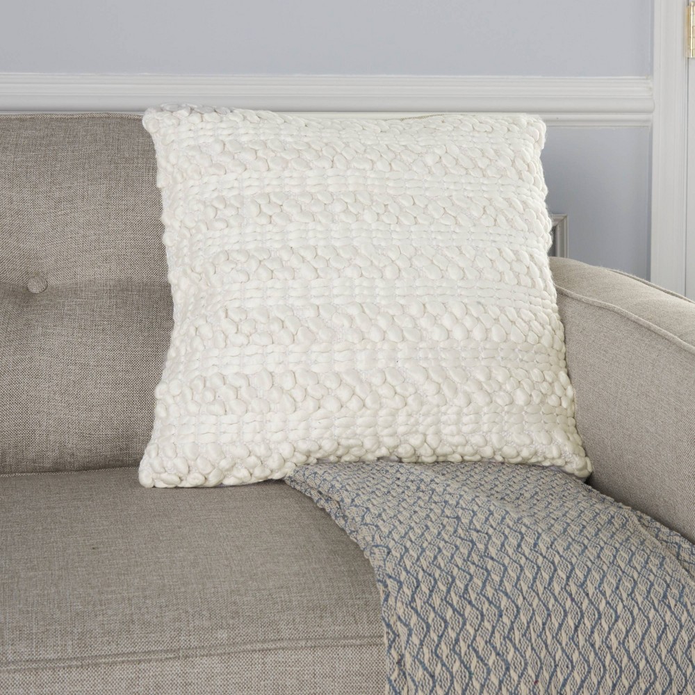 Photos - Pillow 20"x20" Oversize Woven Striped Life Styles Square Throw  White - Min