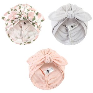 Hudson Baby Infant Girl Turban Cotton Headwraps, Pink Peony, One Size - 1 of 4