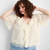 Women's Short Sleeve V-Neck Lace Blouse - Future Collective Cream - 3 of 3