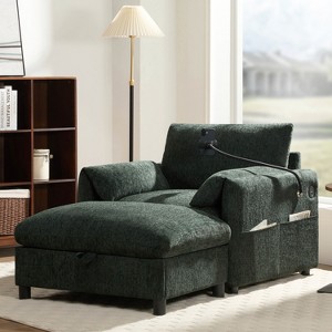 Merax Multifunctional Chenille Single Sofa with Storage Ottoman and Cushioned Armrest Pillows - 1 of 4