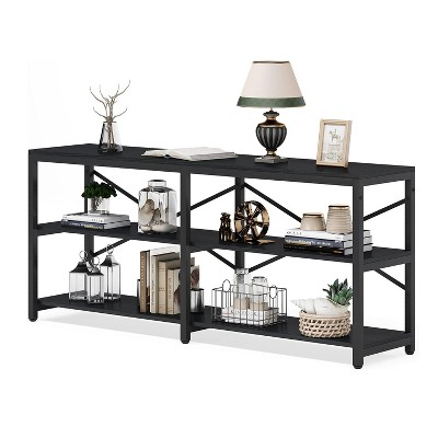 Black 55-Inch Industrial Sofa Table with 3-Tier Storage