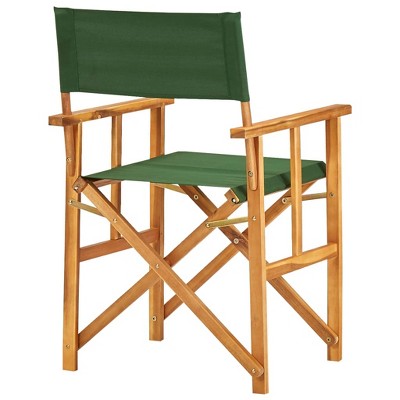 Green Foldable Solid Acacia Wood Director's Camping Chair