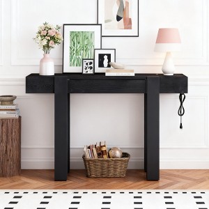 Luxystar Rustic Wood Console Table with Hidden Drawer and Side Power Outlet for Entryways, Living Rooms and Home Offices - 1 of 4