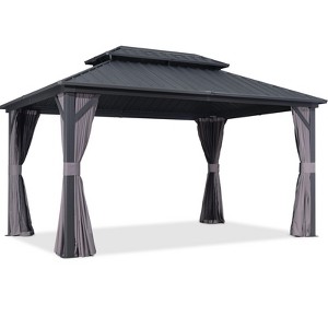 PURPLE LEAF Permanent Hardtop Gazebo Aluminum Frame Gazebo with Galvanized Steel Double Roof, UV-Resistant, Netting & Curtains included - Grey - 1 of 4