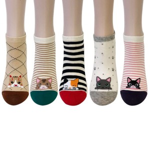 Wrapables Colorful No Show Ankle Socks (Set of 5), Cutie Cat - 1 of 4