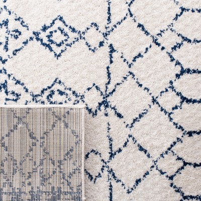 Ivory and Navy Moroccan Geometric 4' x 6' Area Rug