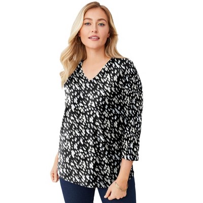 Jessica London Women's Plus Size Stretch Cotton V-Neck Tee