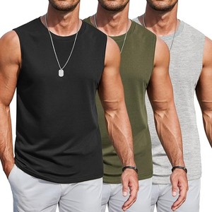 COOFANDY Mens Workout Tank Tops Cotton 3 Pack Soft Gym Muscle Shirt Sleeveless Classic T Shirts - 1 of 4