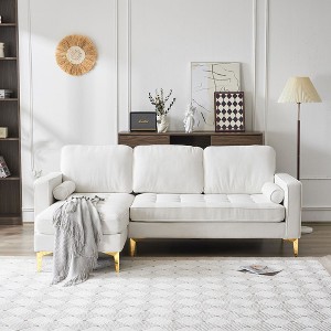 Karl Home |85.8 in. W Square Arm Corduroy 3-Seat U-shaped Tufed Sofa in Beige with Ottoman - 1 of 4