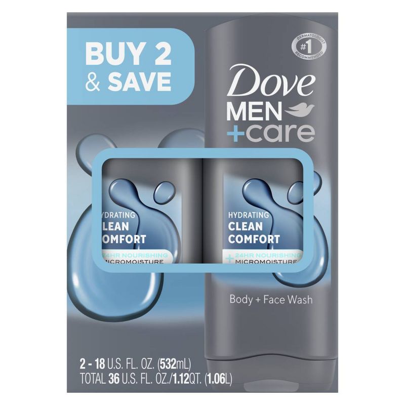 Dove Men+Care Clean Comfort Micro Moisture Mild Formula Body Wash - 18 fl oz/2pk, 3 of 9