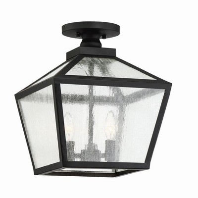 Matte Black Glass 3-Light Outdoor Flush Mount Lantern