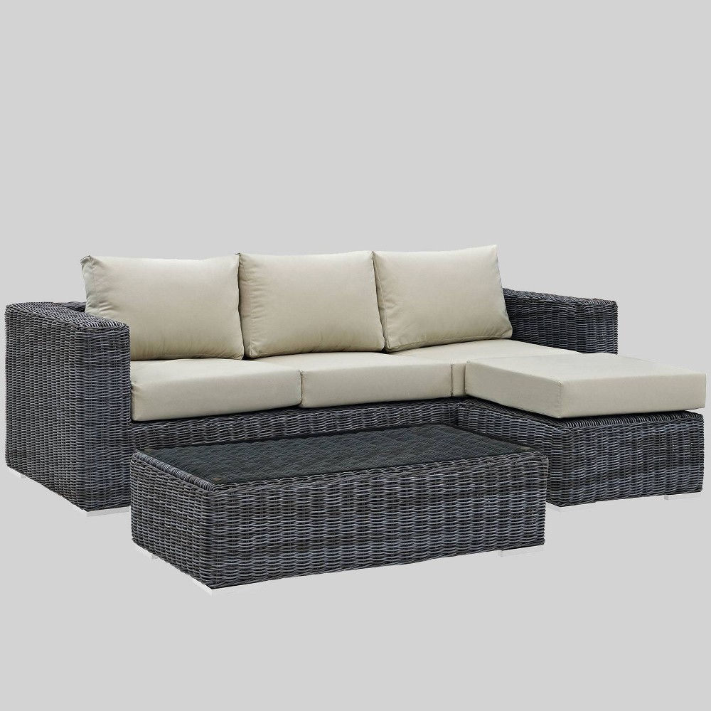 UPC 889654026525 product image for Summon 3pc Outdoor Patio Sectional Set with Sunbrella Fabric - Beige - Modway | upcitemdb.com