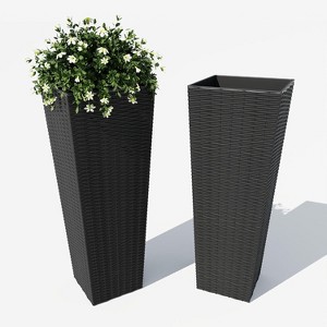 Set of 2 Tall Planters for Outdoor Plants, 24''&32'' Planter Pots, 4 Drainage Holes, Indoor or Outdoor, Black - 1 of 4