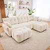 DOMETOUR 3 Seater Sofa Set with Ottoman & Pillows, Solid Wood Frame, Textured Chenille Fabric, for Living Room, Lounge, Office, White - 2 of 4