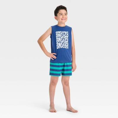 Boys' 2pc Snooze Tank Top and Pajama Set - Cat & Jack™ Blue XS: Crew Neck, Typography Pattern
