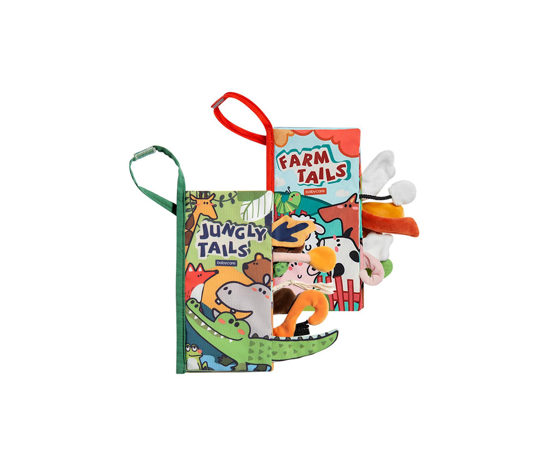 Bc Babycare Baby Cloth Book with 3D Animal Tails - Soft Crinkle Sensory Toy for 0-6 Months, Washable & BPA-Free
