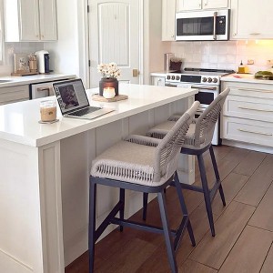 PURPLE LEAF Bar Stools Set of 2 Height Metal Bar Chairs with Back Modern Aluminum Tall Comfy Wicker Woven Boho Barstools Garden Pool Patio Outdoor - 1 of 4