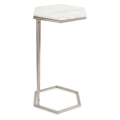 Trillion 20" Round Silver Metal and Stone Geometric Accent Table