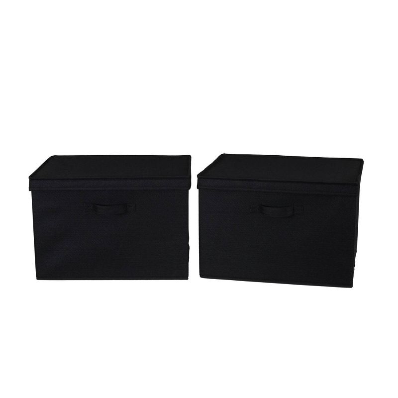 Household Essentials Set of 2 Wide Storage Boxes with Lids Black Linen, 4 of 9