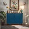 47" Wood Oval Fluted Accent Cabinet with 4 Sliding Doors, Curvy Edge Buffet Sideboard Credenza Console Table with Freestanding Desig - 2 of 4