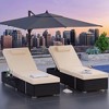 Reclining Patio Lounge Chairs Set of 2, Brown Wicker with Blue Cushions for Outdoor, Poolside, Indoor Use - 3 of 4
