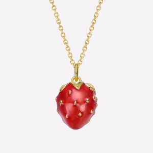 Guili 14K Gold Plated Strawberry Pendant Necklace with Red Enamel Adds a Fun, Fruity Pop of Color for a Playful and Sweet Everyday Accent - 1 of 3