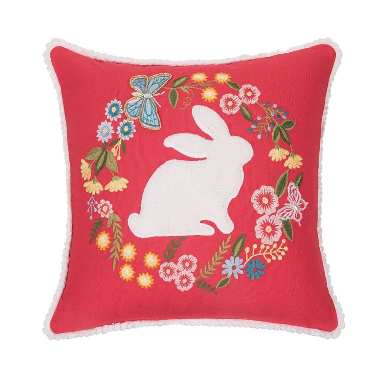 C&F Home 16" x 16" Spring Bunny Applique and Embroidered Wreath Decorative Throw Pillow, 1 of 6