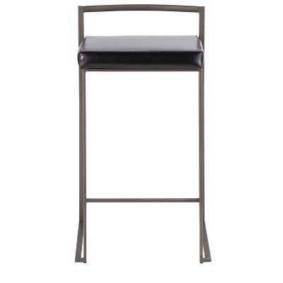 Antique 31" Stackable Counter Stool with Black Faux Leather Cushion