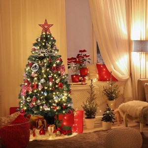 4.5 Ft Artificial Fiber Optic Christmas Tree, Pre-Lit Artificial Potted Xmas Tree with 300 Led Lights, 8 Lighting Modes, Includes Black Base - 1 of 4