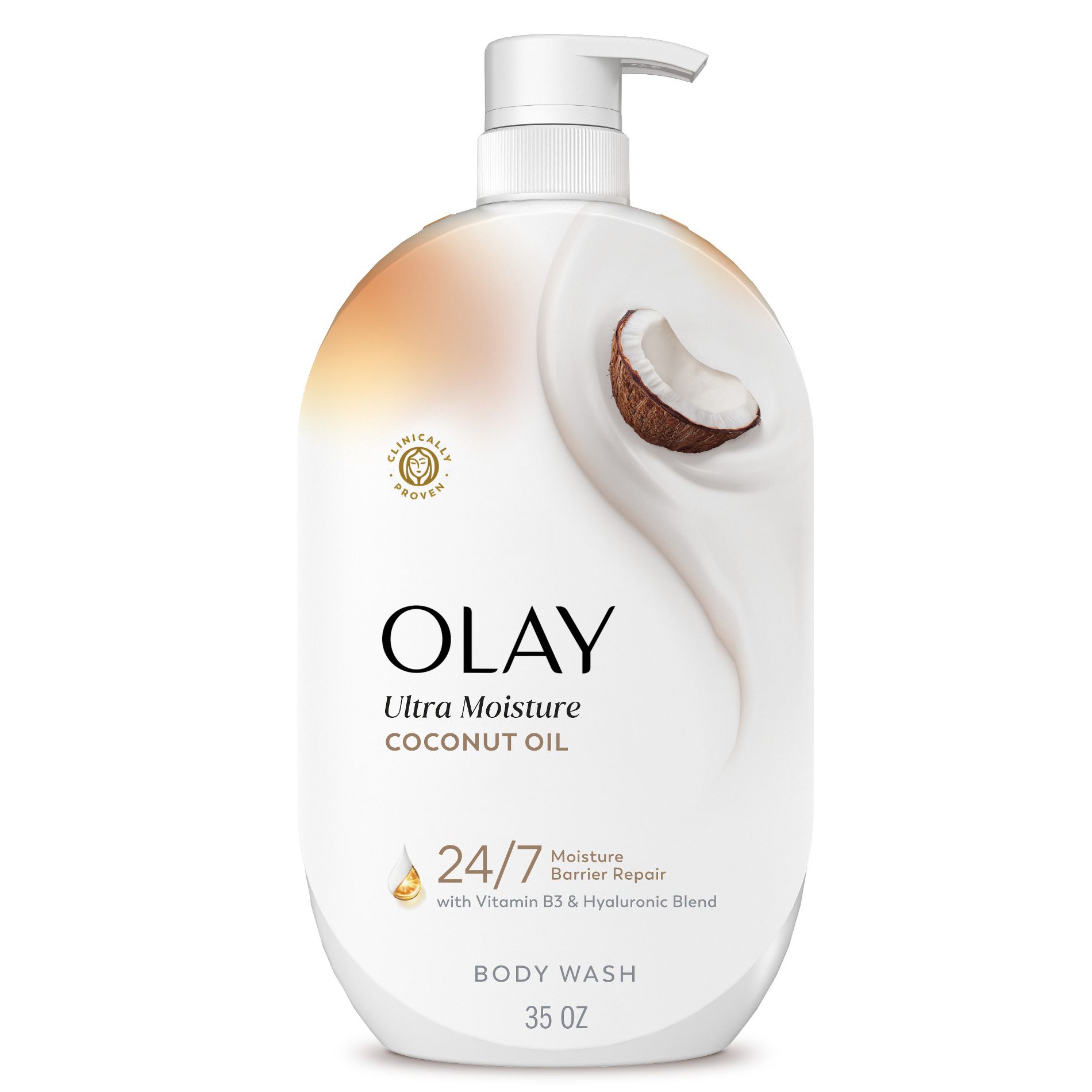 Olay Ultra Moisture Coconut Oil, Vitamin B3 and Hyaluronic Blend Body Wash - 35 fl oz: For Dry and Sensitive Skin, Liquid Formula, Whole Body Use
