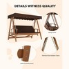 Wooden patio swing with adjustable canopy; 3-seater bench with removable cushion, ideal for backyard, garden, balcony, or poolside relaxation. - 3 of 4